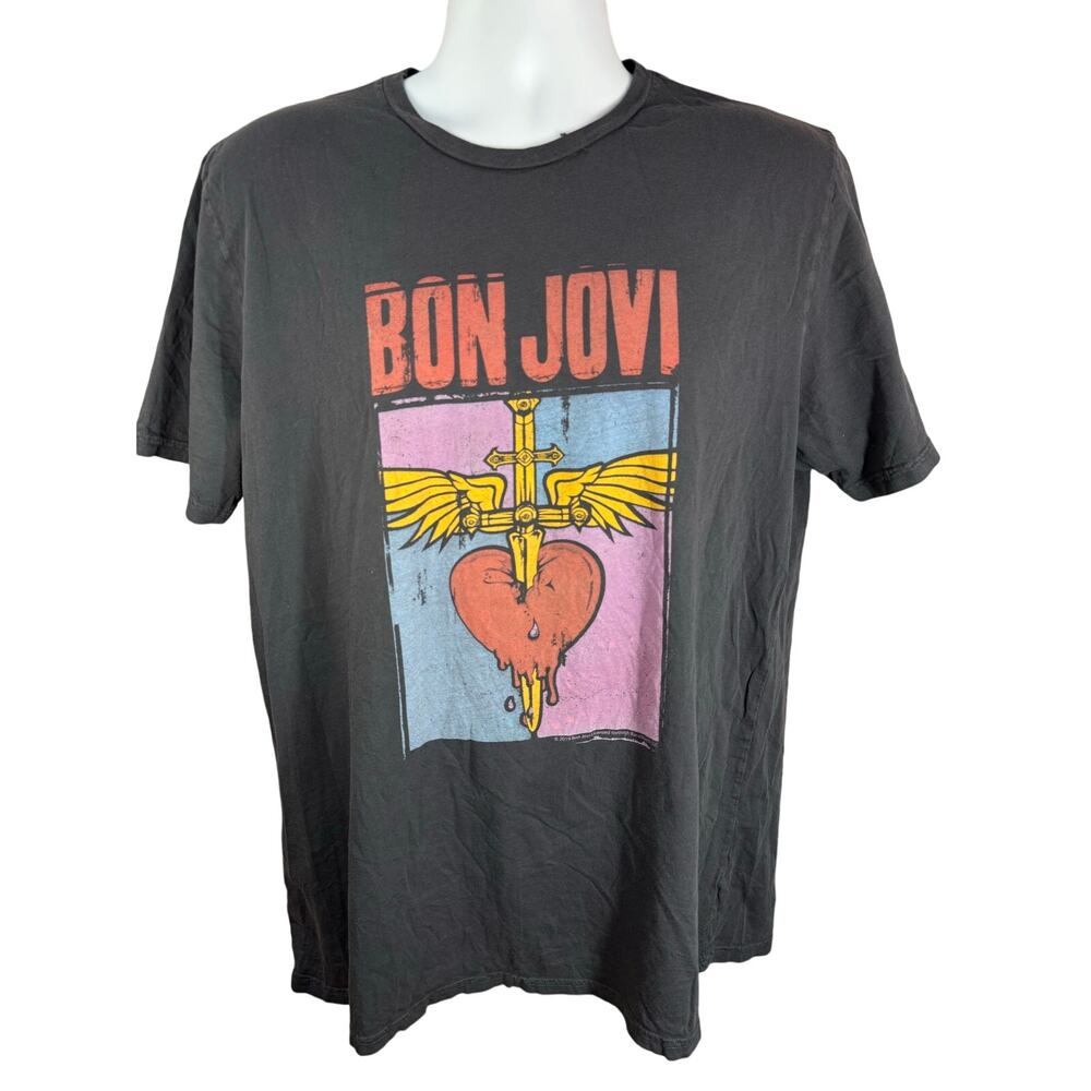 Reserve 84 Bon Jovi Black T-Shirt Size XL Heart With Cross